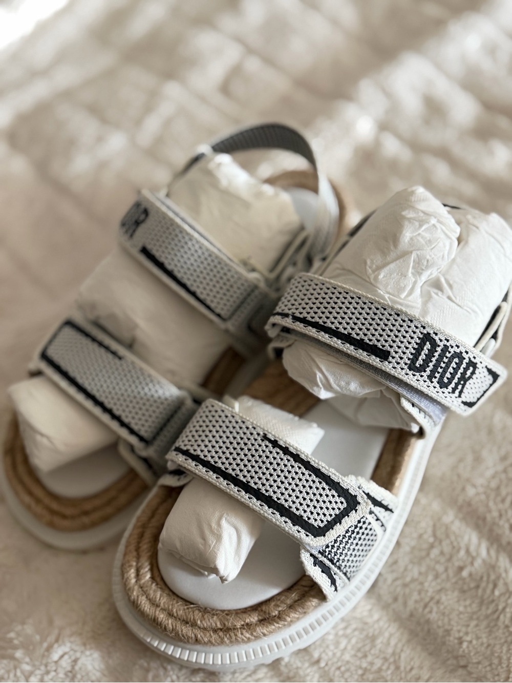 Brand Ne Authentic Dior White and Natural Rope Sandals - Adjustable Straps